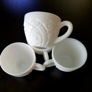 Vintage McKee White Milk Glass Concord Pattern Punch Tea Cups - Set of 4